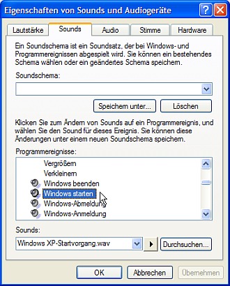 Eintrag 'Windows starten' auswählen