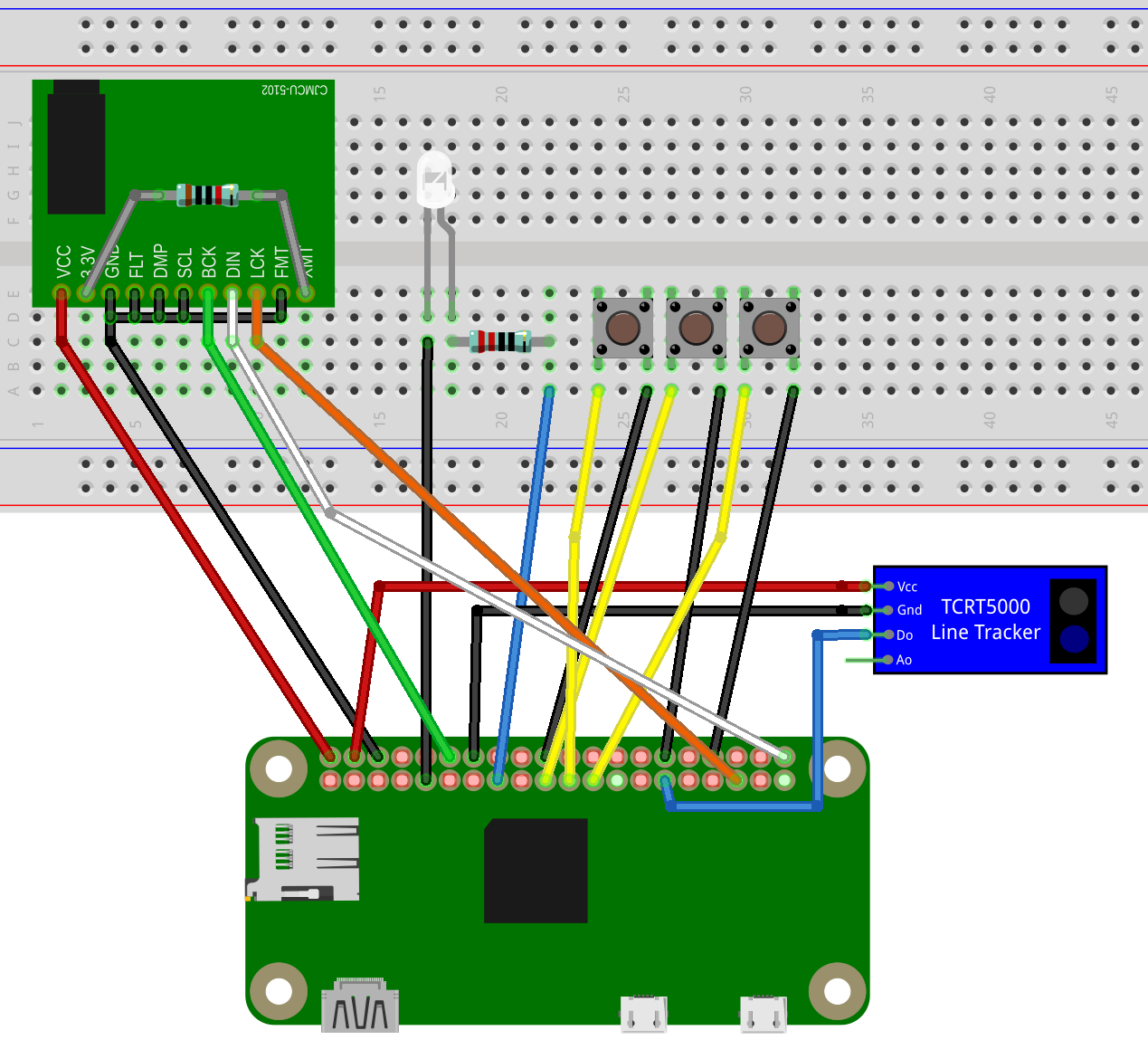 All Qudio component connections in a Fritzing schema